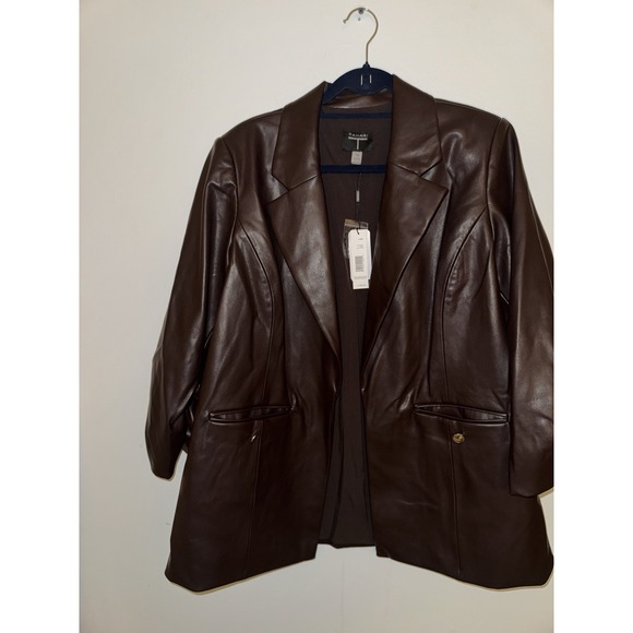 T-Tahari Vegan Leather Ruched Sleeve Blazer Size 14 - Picture 8 of 15